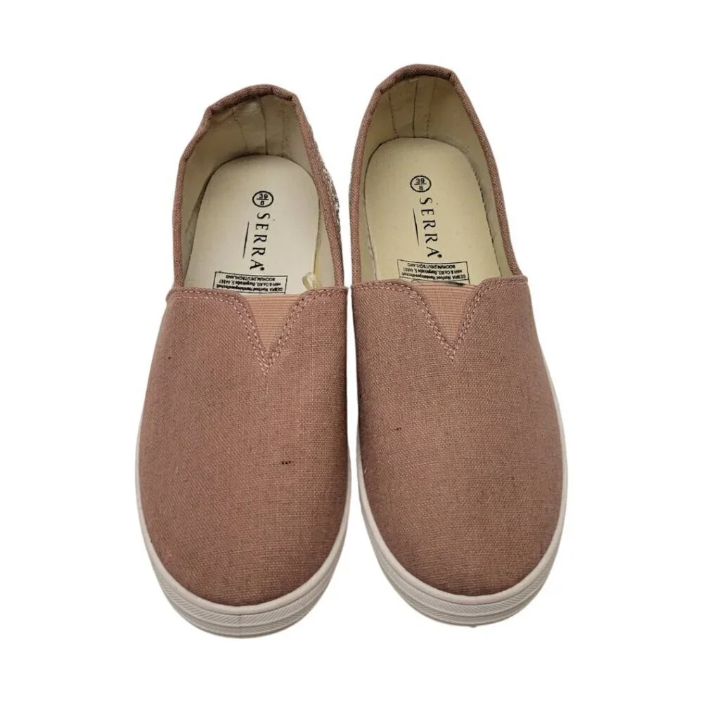 SERRA Womans ROSE PINK Cloth Slip On Loafer Shoes Boat Flats Lace Accent size 8